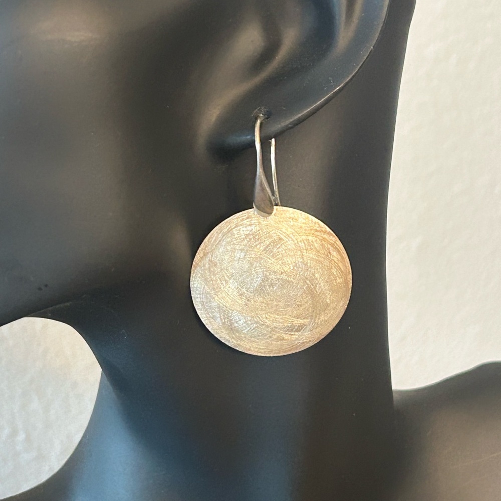 Pavia Italy PV .925 Sterling Brushed Dome Earrings